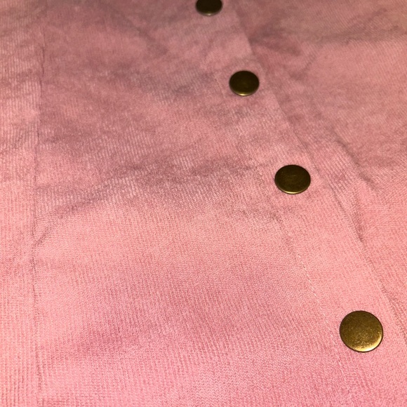 Corduroy Pink Button Up Mini Skirt - Picture 2 of 4